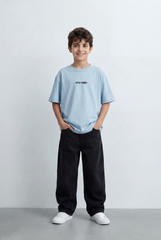 Boy's Oversized T-Shirt With Minimal Front Graphic Print Crew Neck Short Sleeves