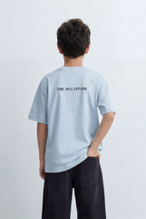 Boy's Oversized T-Shirt With Minimal Front Graphic Print Crew Neck Short Sleeves