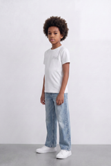Boy's Tomato Store Embroidered Logo T-Shirt Tonal Chest Detail Minimal Everyday Design