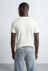 Men’s Ribbed Crew Neckline Tomato Store Signature Shoulder Patch Short Sleeves T-Shirt
