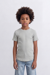 Boy's Tomato Store Ribbed Basic T-Shirt Vertical Texture Finish Stretch Comfort Fabric Slim Fit