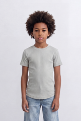 Boy's Tomato Store Ribbed Basic T-Shirt Vertical Texture Finish Stretch Comfort Fabric Slim Fit