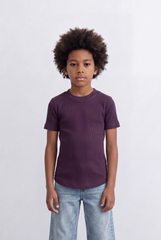 Boy's Tomato Store Ribbed Basic T-Shirt Vertical Texture Finish Stretch Comfort Fabric Slim Fit