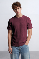 Men’s Tomato Store Knit Texture Open Weave Surface Breathable Elevated Everyday T-Shirt Short Sleevs Round Neck