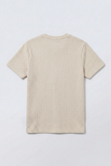 Men’s Tomato Store Patterned Knit T-Shirt Soft Wave Texture Across Body Slim Fit Shape Crew Neck