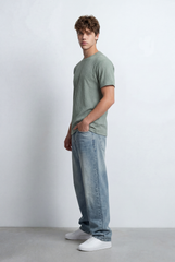 Men’s Tomato Store Patterned Knit T-Shirt Soft Wave Texture Across Body Slim Fit Shape Crew Neck