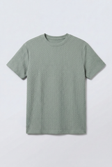 Men’s Tomato Store Patterned Knit T-Shirt Soft Wave Texture Across Body Slim Fit Shape Crew Neck