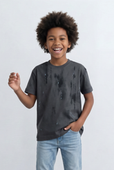 Boy's Oversized Casual T-shirt Abstract Washed Print For Everyday Cool Look Tomato Store