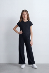 Girl's Tomato Store Ribbed Co-Ord Set Matching Top And Pants Vertical Texture Design Slim Fit Outfit
