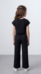 Girl's Tomato Store Ribbed Co-Ord Set Matching Top And Pants Vertical Texture Design Slim Fit Outfit