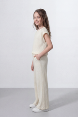 Girl's Tomato Store Ribbed Co-Ord Set Matching Top And Pants Vertical Texture Design Slim Fit Outfit