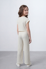 Girl's Tomato Store Ribbed Co-Ord Set Matching Top And Pants Vertical Texture Design Slim Fit Outfit