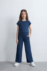 Girl's Tomato Store Ribbed Co-Ord Set Matching Top And Pants Vertical Texture Design Slim Fit Outfit