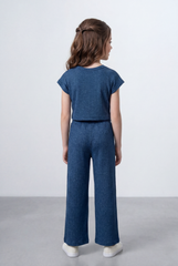 Girl's Tomato Store Ribbed Co-Ord Set Matching Top And Pants Vertical Texture Design Slim Fit Outfit