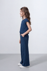 Girl's Tomato Store Ribbed Co-Ord Set Matching Top And Pants Vertical Texture Design Slim Fit Outfit
