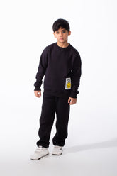 Boy's Set Crew Neckline Side White Label Patch With Smiley Face Practical Slim Fit Melton Outfit