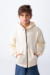 Boy's Back Graphic Print Melton Slim Fit Full Front Zip Hood Sweatshirt With Pockets