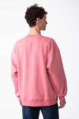 Men's Oversized Crewneck Melton Sweatshirt Handcrafted Crocheted Square Patch Classic Ribbed Trims Modern Streetwear