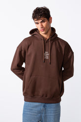 Men's Oversized Melton Text Print Everyday Hood Sweatshirt