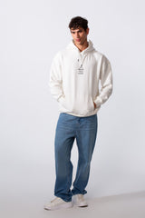 Men's Oversized Melton Text Print Everyday Hood Sweatshirt