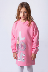 Girls’ Oversized Long-Sleeve With Comfortable Crew Neck Dropped Shoulders Playful Graphic Print Cozy Casual Modern Melton Sweatshirt