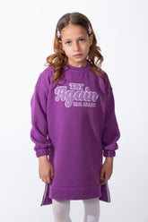 Girl's Oversized Crew Neck Elasticated Cuffs Puff-Print Graphic Everyday Wear Sweatshirt
