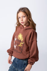 Girl's Oversized Fit With Dropped Shoulders Elasticated Cuffs Front Adorned Inspirational Typography Print Hooded Daily Wear Melton Sweatshirt