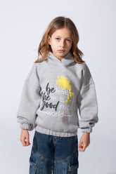 Girl's Oversized Fit With Dropped Shoulders Elasticated Cuffs Front Adorned Inspirational Typography Print Hooded Daily Wear Melton Sweatshirt