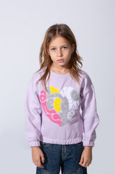 Girl's Oversized Fit Elasticated Cuffs With Artistic Front Print Crew Neckline Sweet Stylish Look Perfect For Casual Wear Sweatshirt