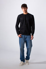 Men's Nep Fabric Slim Fit Jakar Round Neck Long Sleeve Sweatshirt