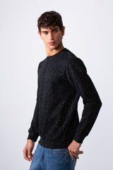 Men's Nep Fabric Slim Fit Jakar Round Neck Long Sleeve Sweatshirt