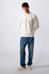 Men's Nep Fabric Slim Fit Jakar Round Neck Long Sleeve Sweatshirt