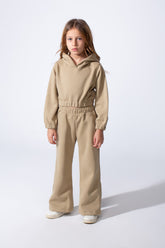 Girl's Two-Piece Cropped Elasticated Long Sleeve And Waistband Sleek Minimalist Design Comfy Melton Outfit Set