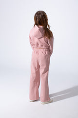 Girl's Two-Piece Cropped Elasticated Long Sleeve And Waistband Sleek Minimalist Design Comfy Melton Outfit Set