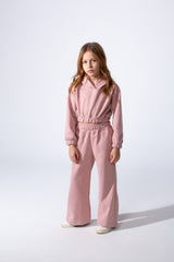 Girl's Two-Piece Cropped Elasticated Long Sleeve And Waistband Sleek Minimalist Design Comfy Melton Outfit Set