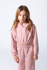 Girl's Two-Piece Cropped Elasticated Long Sleeve And Waistband Sleek Minimalist Design Comfy Melton Outfit Set