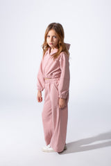Girl's Two-Piece Cropped Elasticated Long Sleeve And Waistband Sleek Minimalist Design Comfy Melton Outfit Set