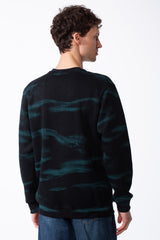 Men's Textured Waffle Knit Sweatshirt Spray Dyed Effect Crew Neckline Ribbed Cuffs And Hem Set-In Sleeves