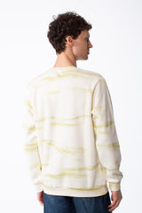 Men's Textured Waffle Knit Sweatshirt Spray Dyed Effect Crew Neckline Ribbed Cuffs And Hem Set-In Sleeves