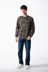 Men's Textured Waffle Knit Sweatshirt Spray Dyed Effect Crew Neckline Ribbed Cuffs And Hem Set-In Sleeves
