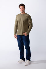 قميص رجالي بأكمام طويلة وياقة دائرية أساسية Slim Fit مثالي للطبقات