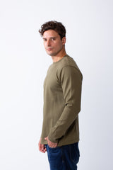 قميص رجالي بأكمام طويلة وياقة دائرية أساسية Slim Fit مثالي للطبقات
