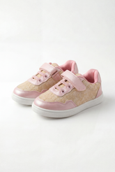 Girl's Playful Design With Soft Structured Feel Upper Unique Mix Of Metallic Leather Delicate Lace-Patterned Hook-And-Loop Strap Shoes