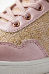 Girl's Playful Design With Soft Structured Feel Upper Unique Mix Of Metallic Leather Delicate Lace-Patterned Hook-And-Loop Strap Shoes