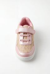 Girl's Playful Design With Soft Structured Feel Upper Unique Mix Of Metallic Leather Delicate Lace-Patterned Hook-And-Loop Strap Shoes
