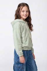 Girl's Trendy Cropped Design Classic Hooded Neck Elasticated Cuffs Script Printed Maximum Comfort Slim Fit Sweatshirt