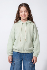 Girl's Trendy Cropped Design Classic Hooded Neck Elasticated Cuffs Script Printed Maximum Comfort Slim Fit Sweatshirt