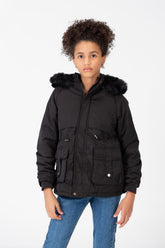 Girl’s Tomato Store Warm Faux Fur Hood Large Front Pockets Zip-Up Closure Waterproof Jacket