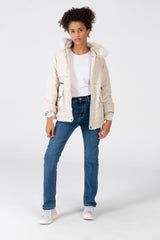 Girl’s Tomato Store Warm Faux Fur Hood Large Front Pockets Zip-Up Closure Waterproof Jacket