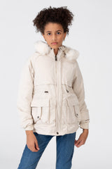 Girl’s Tomato Store Warm Faux Fur Hood Large Front Pockets Zip-Up Closure Waterproof Jacket